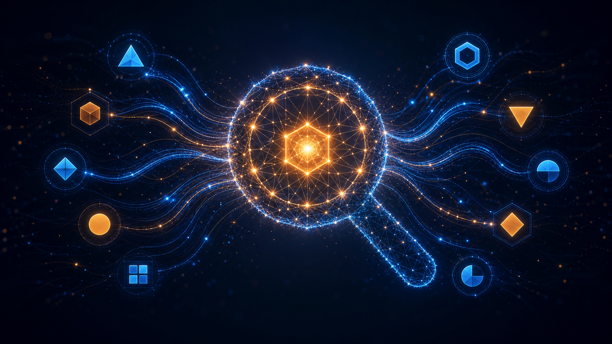 Abstract network of glowing nodes representing AI brand recommendations